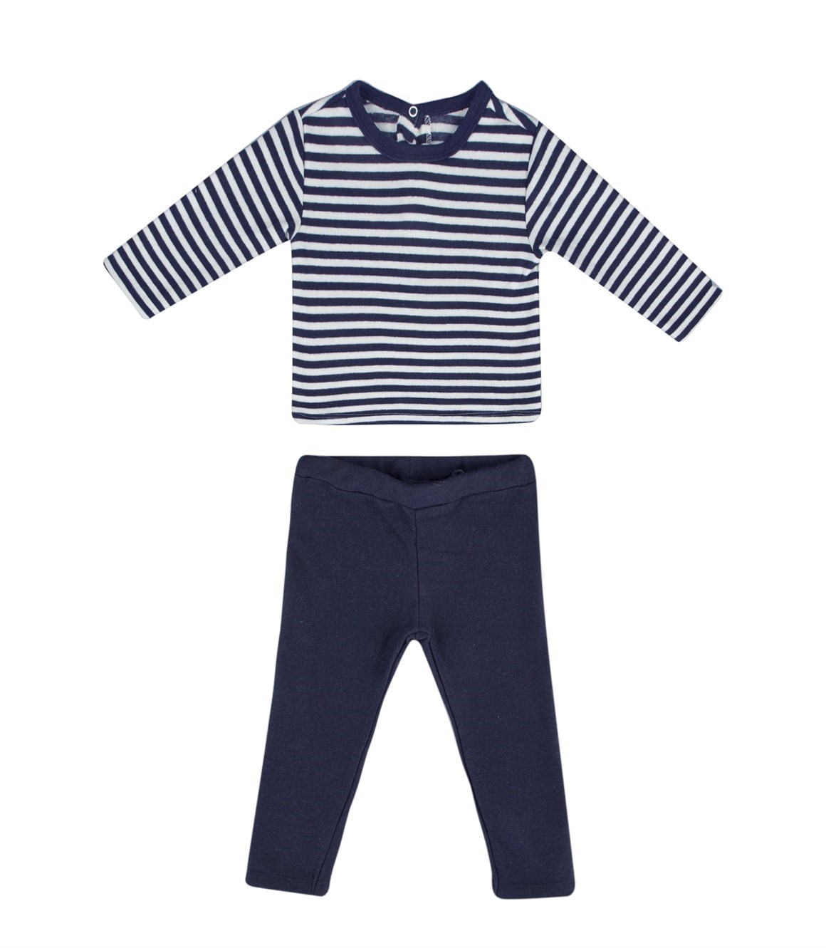 Çizgili Erkek Bebek Pijama Takımı Koyu Mavi