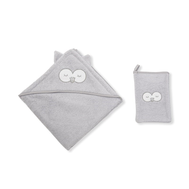 Funnababy Üçgen Başlıklı Havlu Kese Seti Owlet Gri