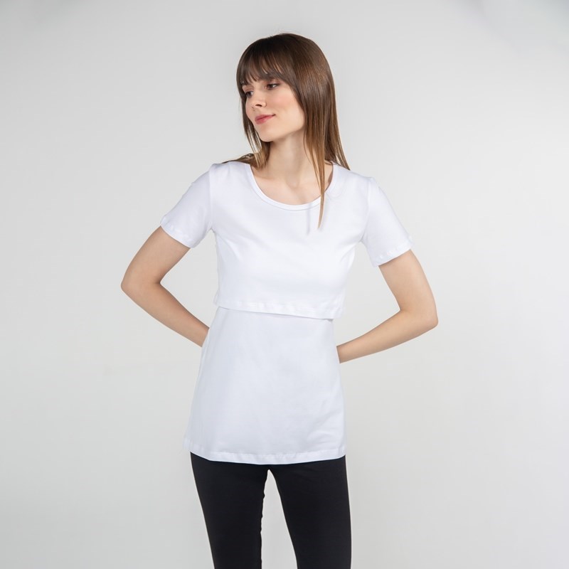 Funnamamma Bisiklet Yaka Emzirme Tshirt Letizia Beyaz