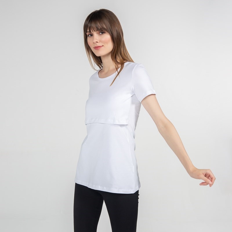 Funnamamma Bisiklet Yaka Emzirme Tshirt Letizia Beyaz