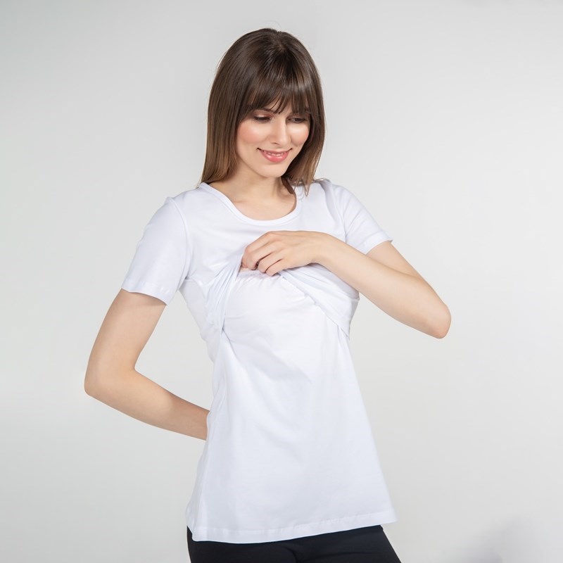 Funnamamma Bisiklet Yaka Emzirme Tshirt Letizia Beyaz