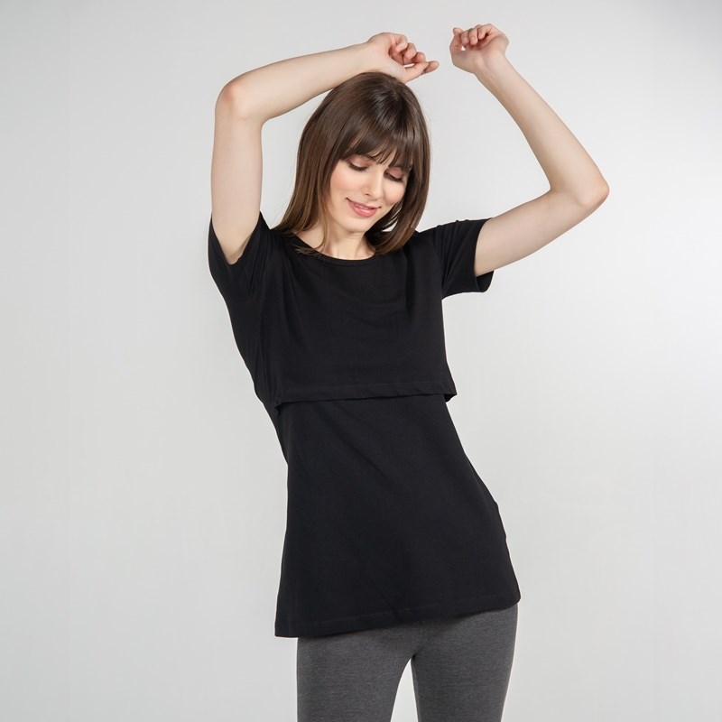 Funnamamma Bisiklet Yaka Emzirme Tshirt Letizia Siyah