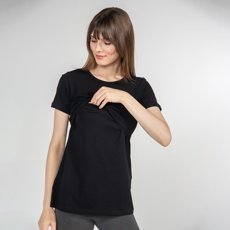 Funnamamma Bisiklet Yaka Emzirme Tshirt Letizia Siyah