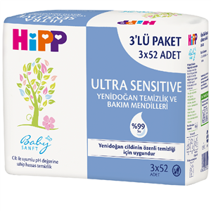 Hipp Babysanft Ultra Sensitive Yenidoğan Temizlik ve Bakım Mendilleri 3x52 Adet