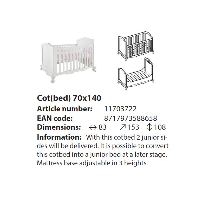 Kidsmill Royal Cot Bed - Karyola 70x140 cm Orjinal