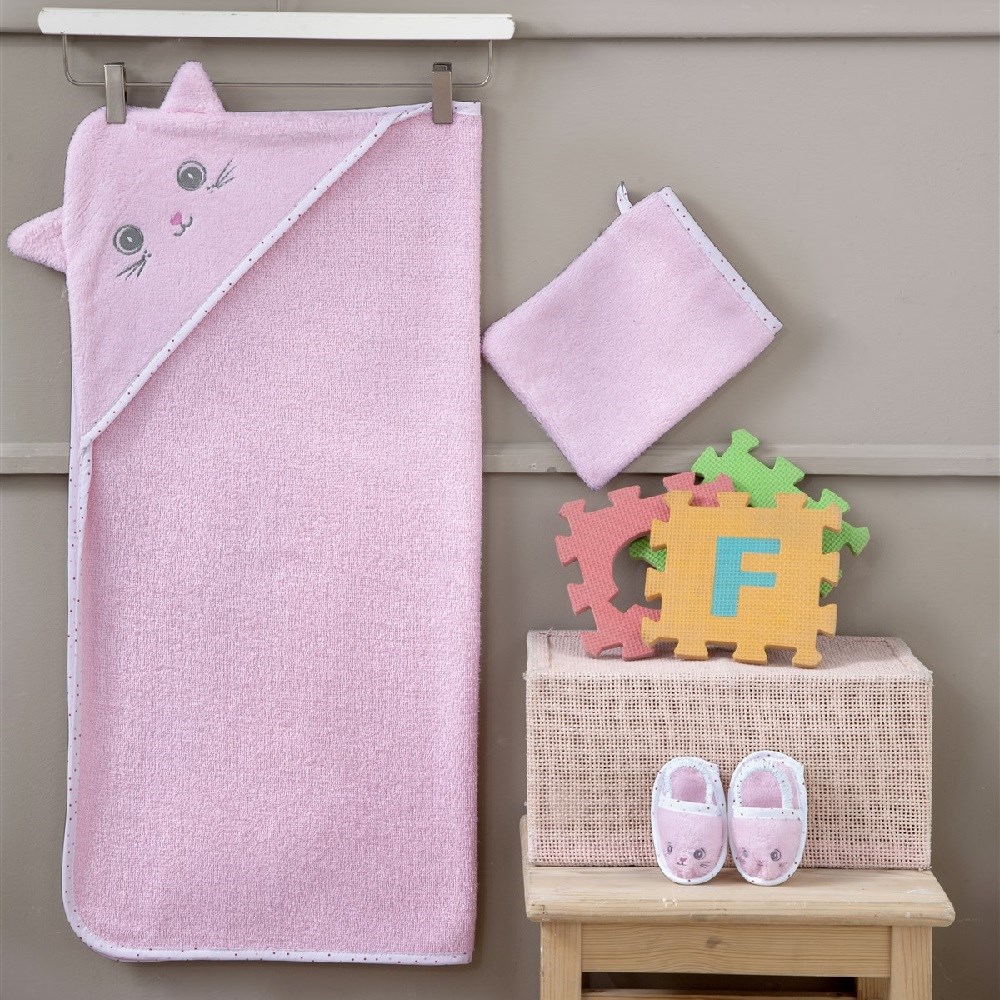 Miespiga Bebek Havlu Kese ve Terlik 3'lü Set Pembe