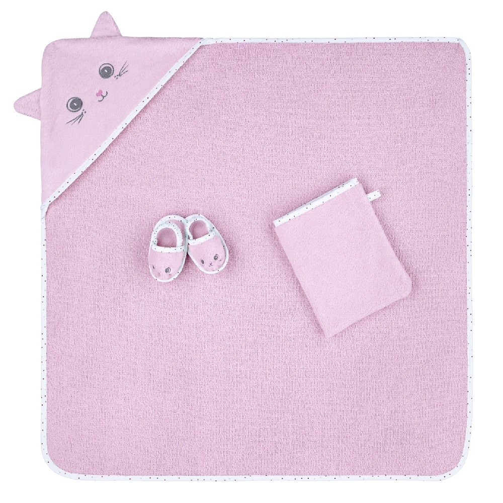 Miespiga Bebek Havlu Kese ve Terlik 3'lü Set Pembe