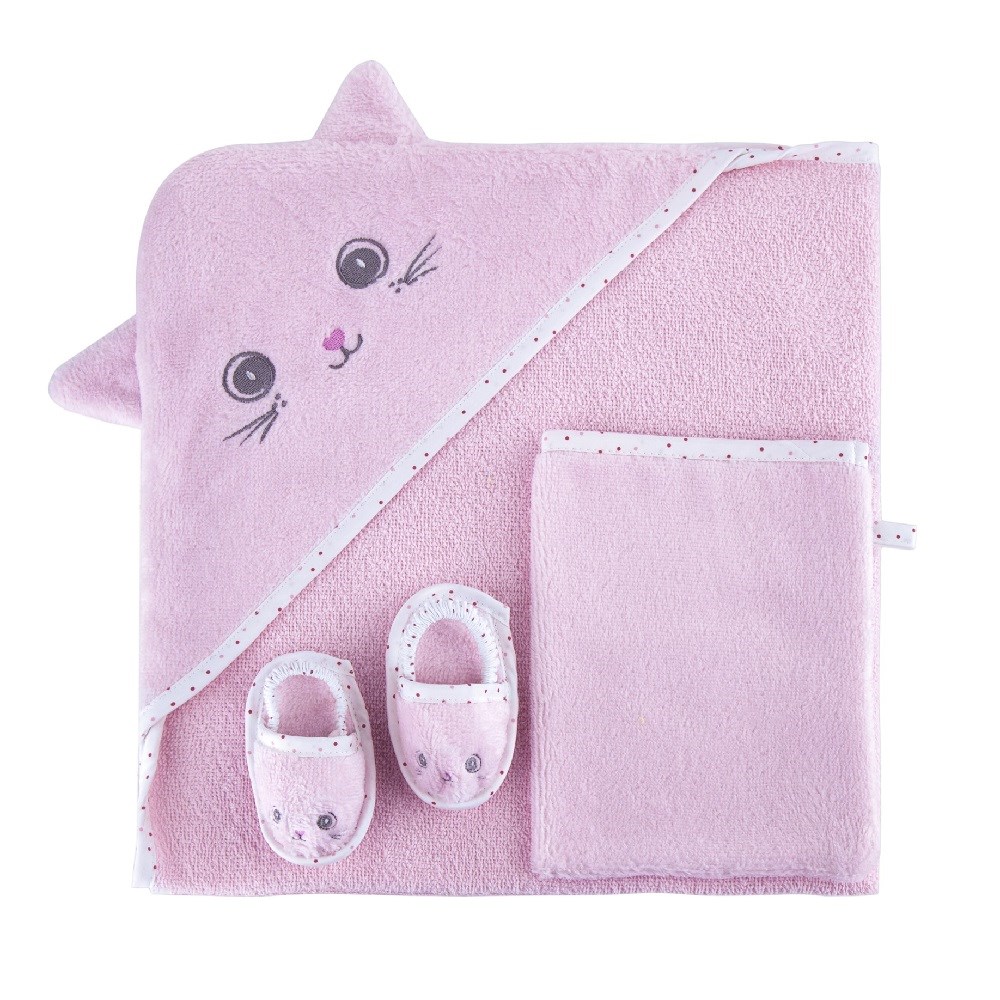 Miespiga Bebek Havlu Kese ve Terlik 3'lü Set Pembe
