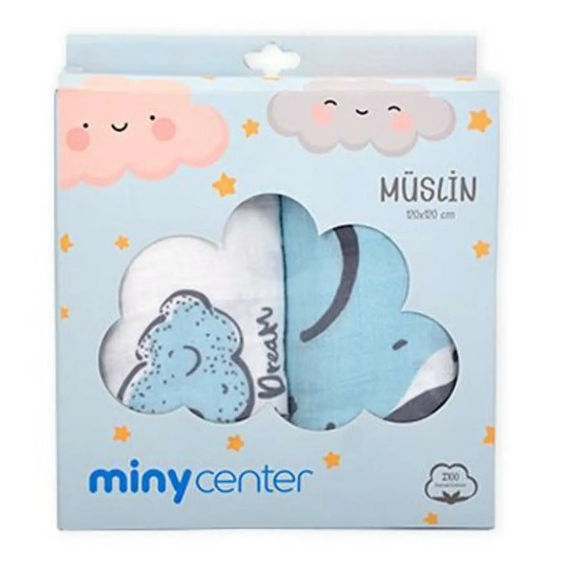 Minycenter Little Star Müslin Battaniye 2'li Set 120x120 cm Mavi