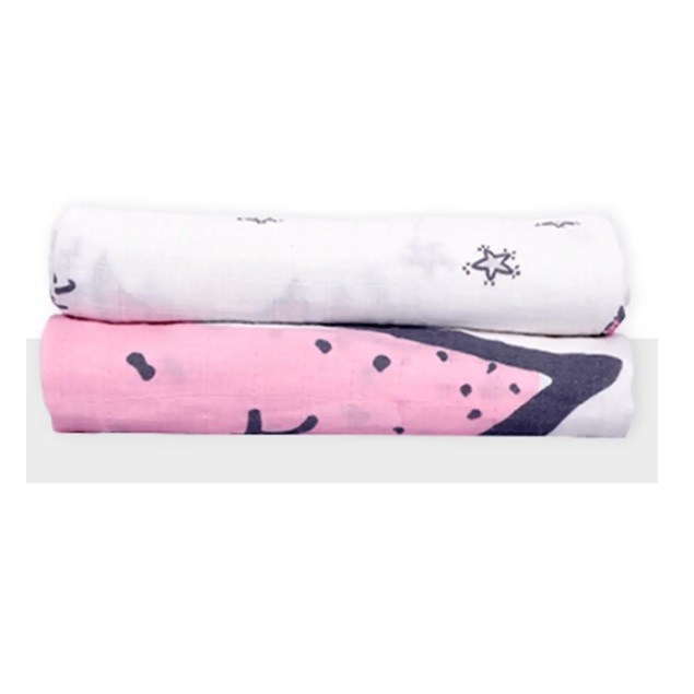 Minycenter Little Star Müslin Battaniye 2'li Set 120x120 cm Pembe