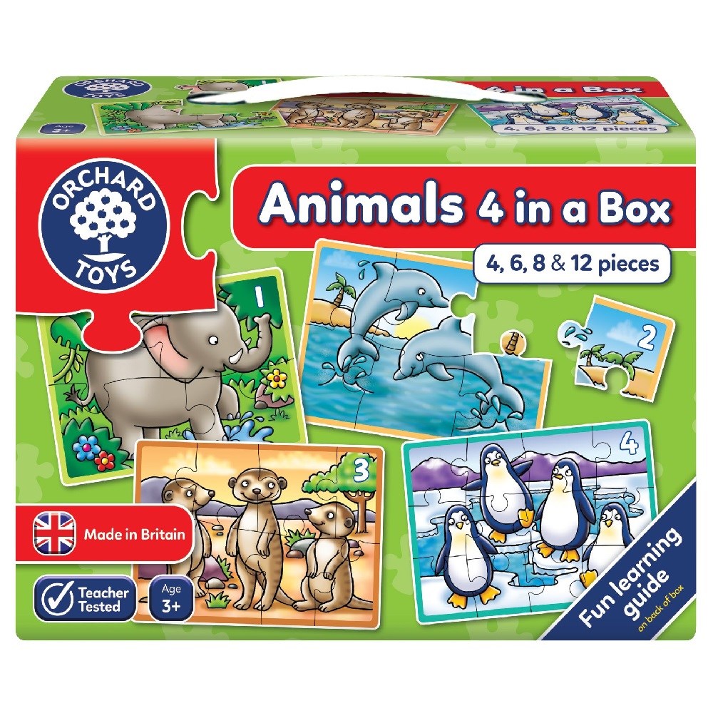 Orchard Animal 4 In A Box Puzzle 3 Yaş + Orjinal
