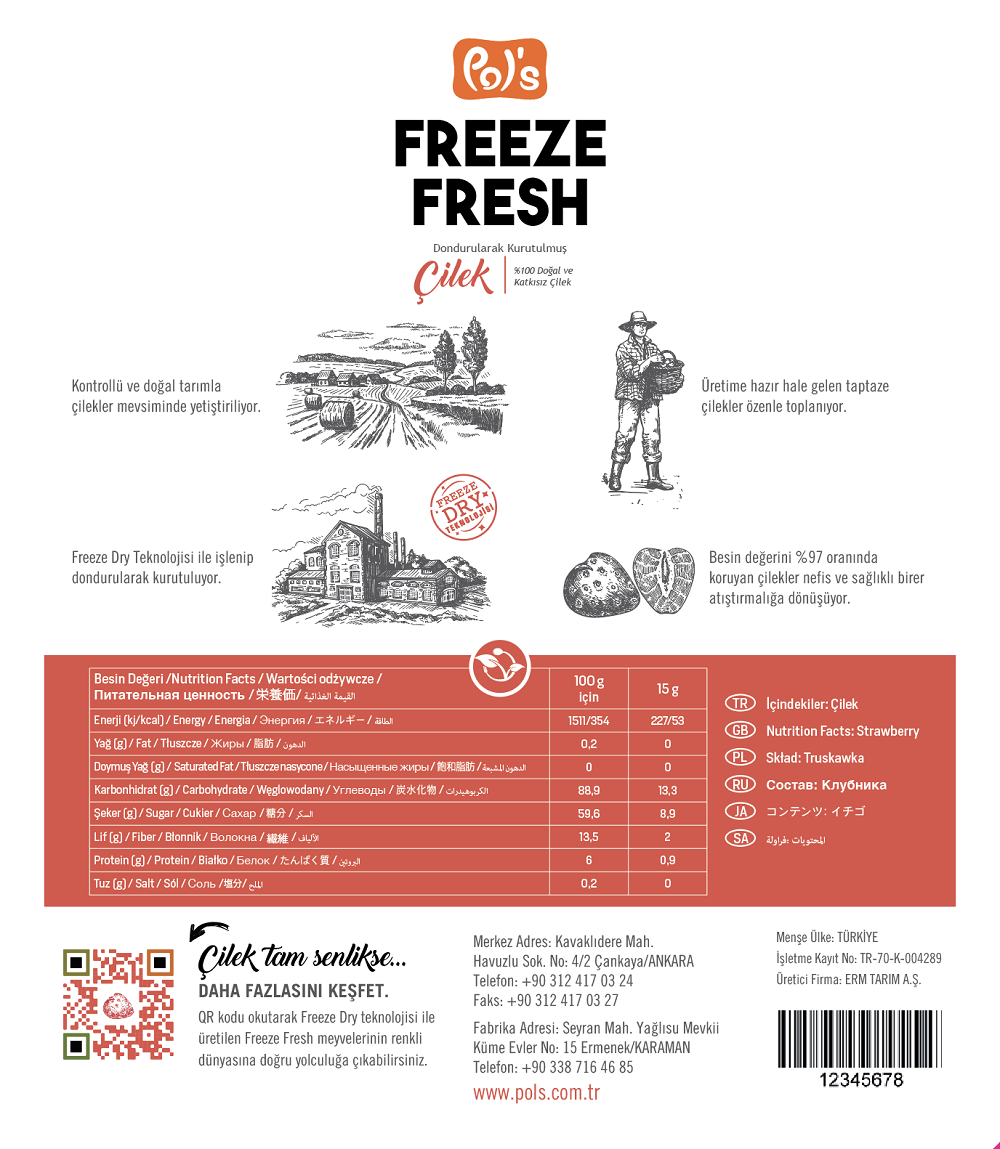Pol's Freeze Fresh Dried Çilek 15 gr 