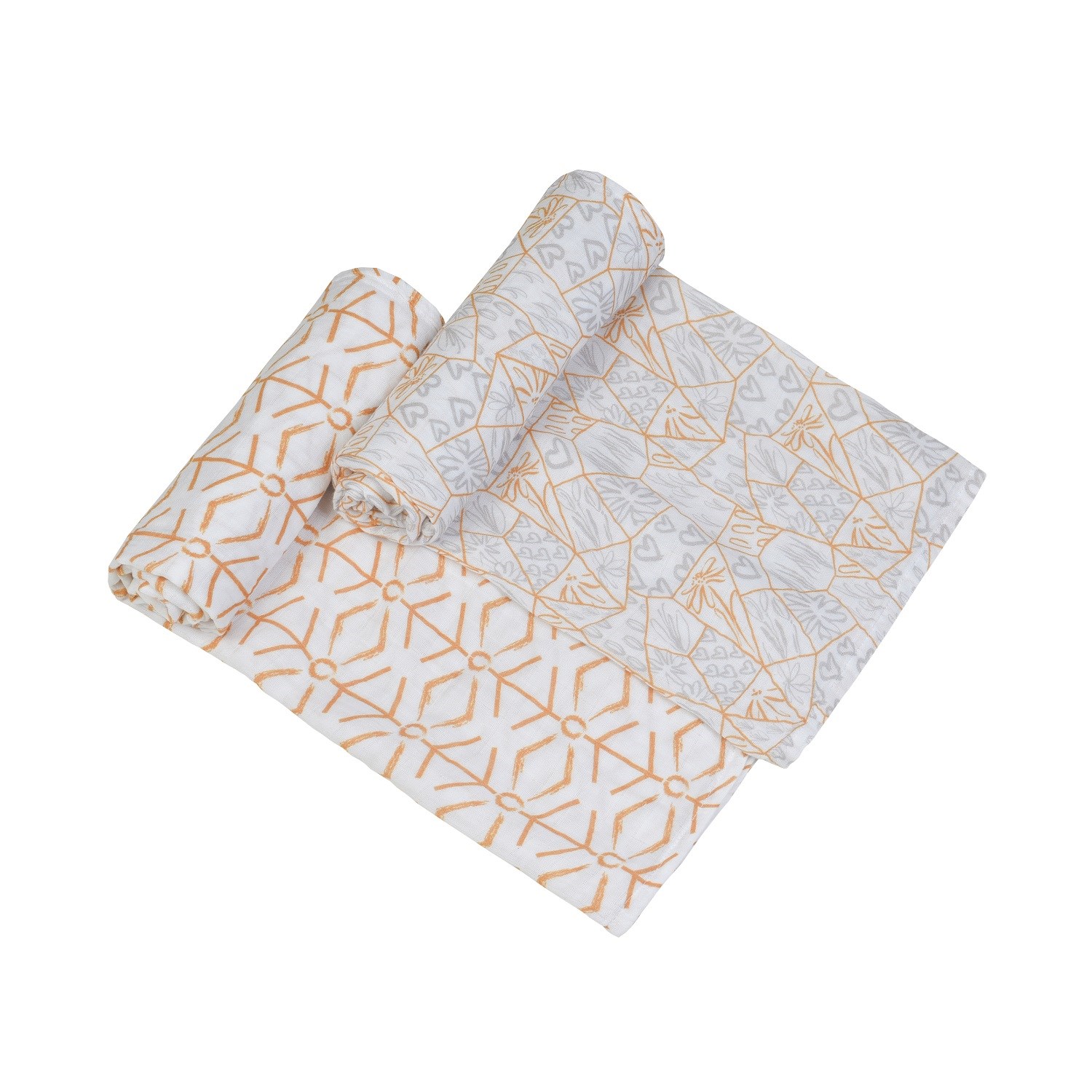 Posh Baby Gri Çiçek & Hardal Geo Müslin Battaniye 2'li 100x120 cm Orjinal
