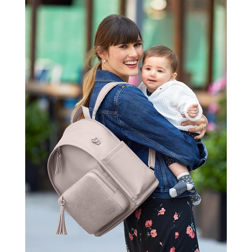 Skip Hop Greenwich Simply Chic Bebek Bakım Sırt Çantası-Portobello Suede Krem