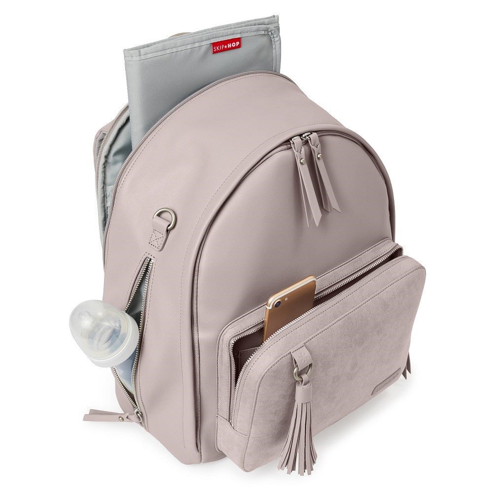 Skip Hop Greenwich Simply Chic Bebek Bakım Sırt Çantası-Portobello Suede Krem