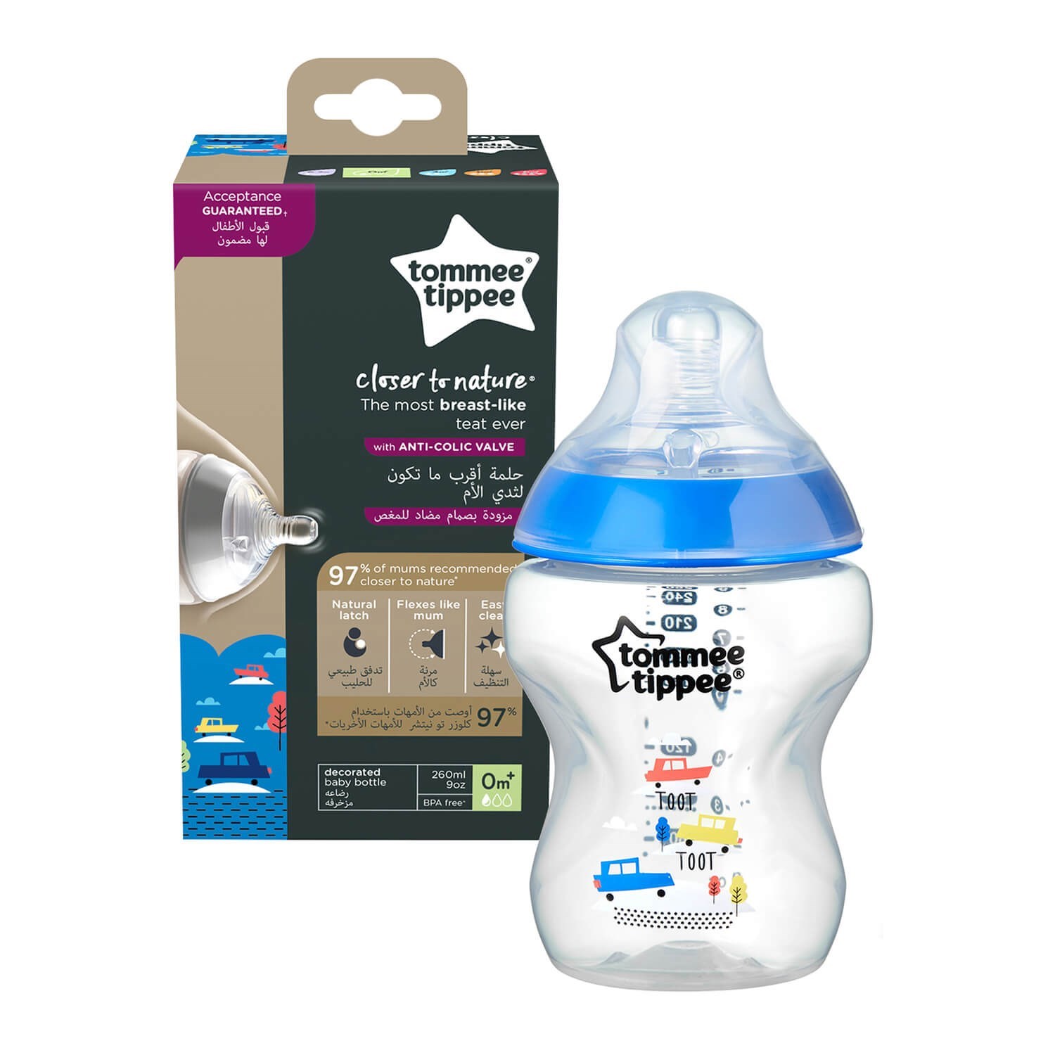Tommee Tippee Closer To Nature Biberon 260 ml Mavi Orjinal
