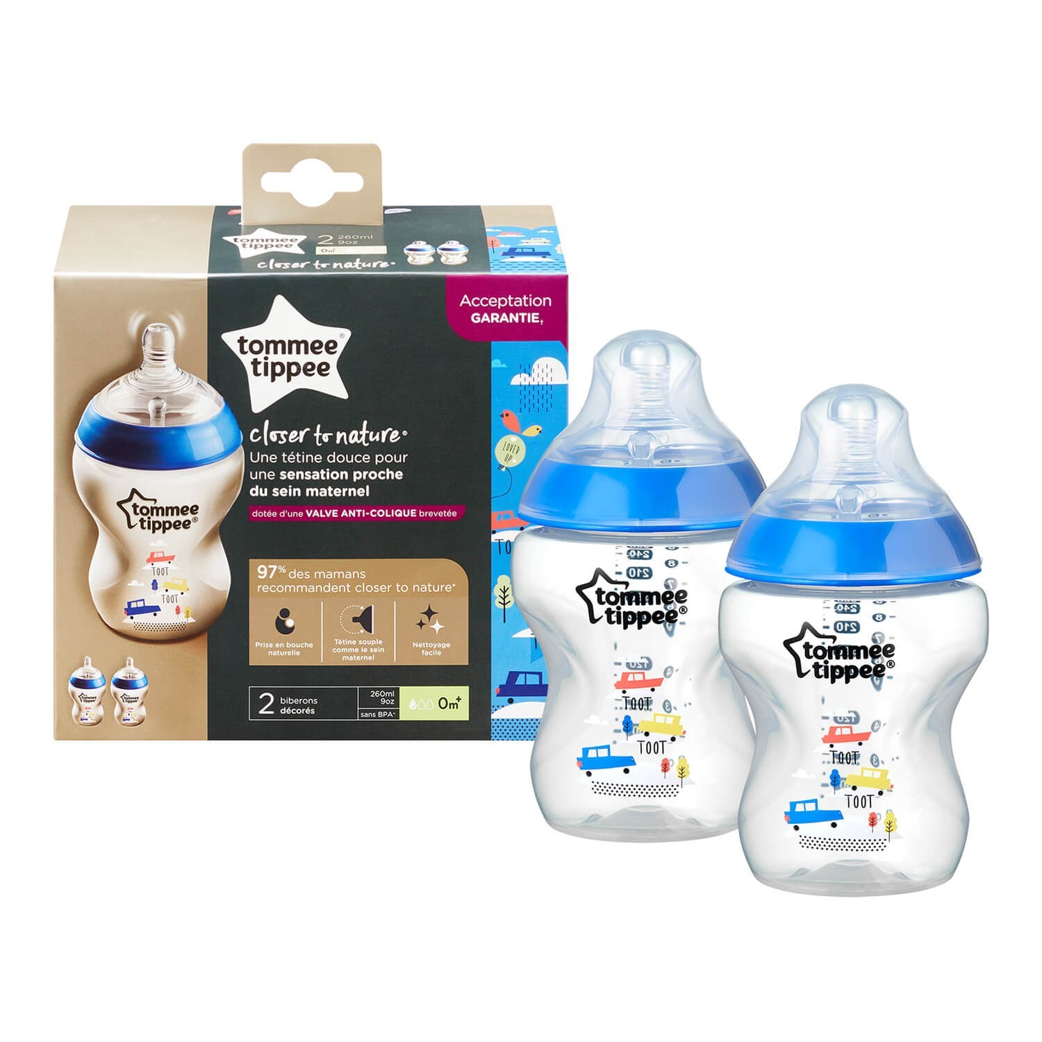 Tommee Tippee Closer To Nature Biberon 2'li Set 260 ml Mavi Orjinal