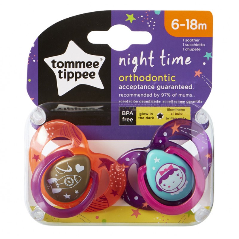 Tommee Tippee Night Time Ortodontik Silikon Emzik 2'li 6-18 Ay Orjinal