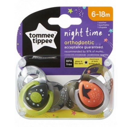 Tommee Tippee Night Time Ortodontik Silikon Emzik 2'li 6-18 Ay Orjinal