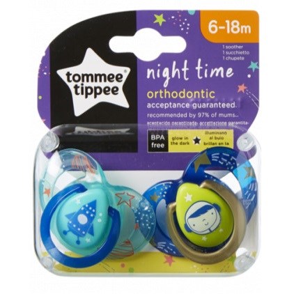 Tommee Tippee Night Time Ortodontik Silikon Emzik 2'li 6-18 Ay Orjinal