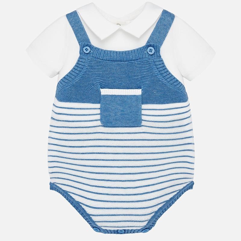 Mayoral Yazlık Erkek Bebek Kısa Kol T-shirt Triko Salopet 2'li Set Mavi