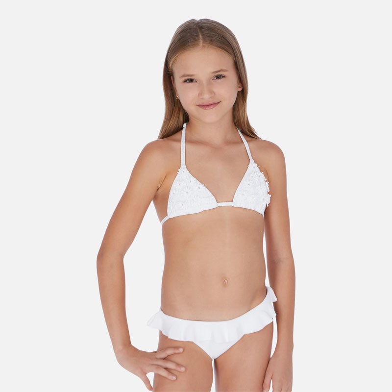 Mayoral Yazlık Kız Çiçek İşlemeli Bikini Beyaz