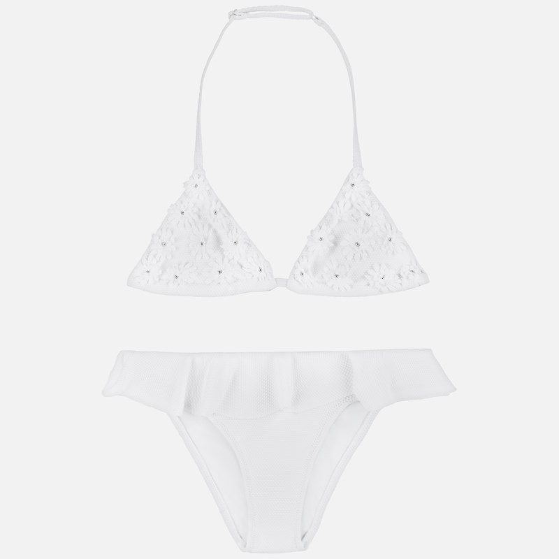 Mayoral Yazlık Kız Çiçek İşlemeli Bikini Beyaz
