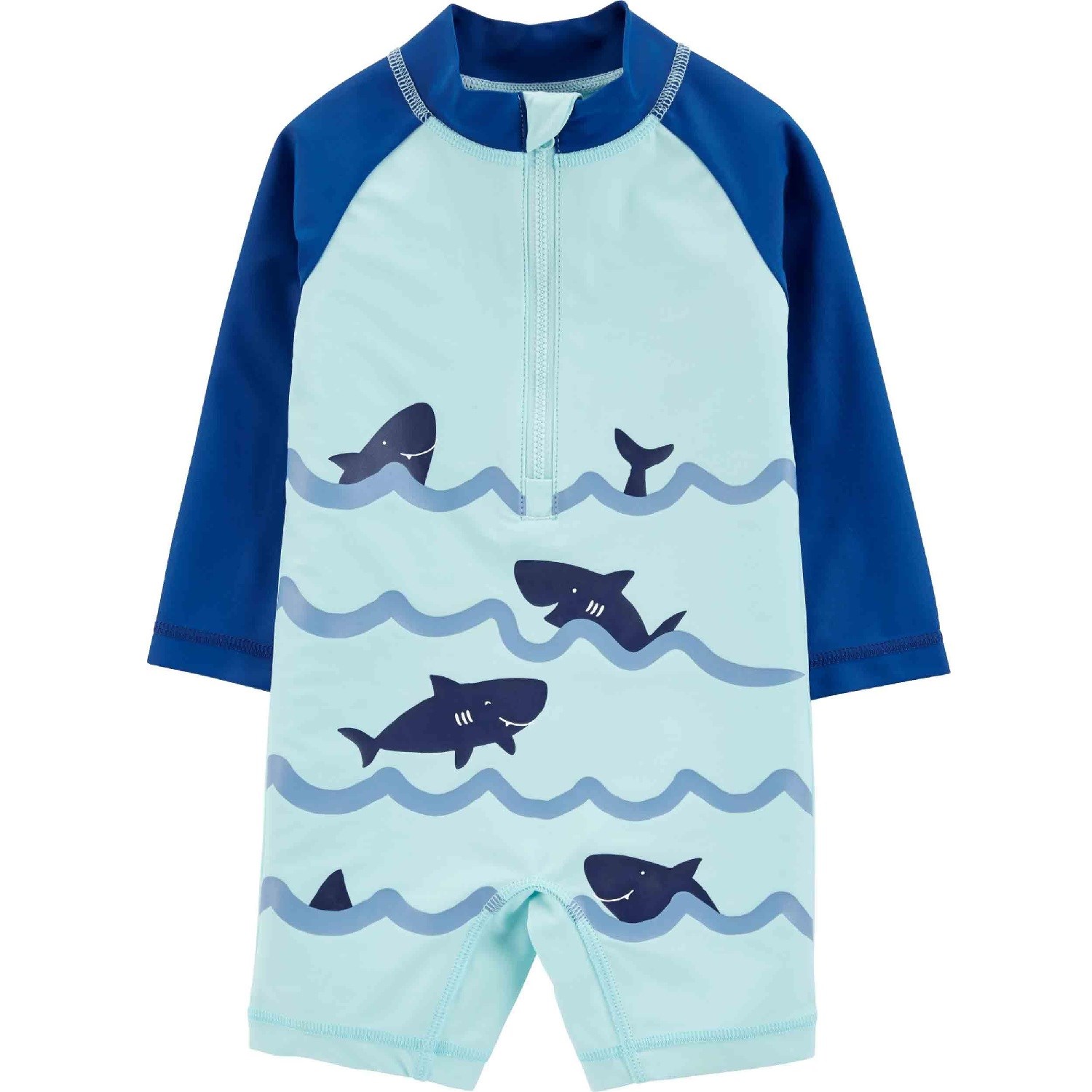 Carter's Yazlık Erkek Bebek Upf +50 Desenli Uzun Kollu Tulum Mayo Mavi