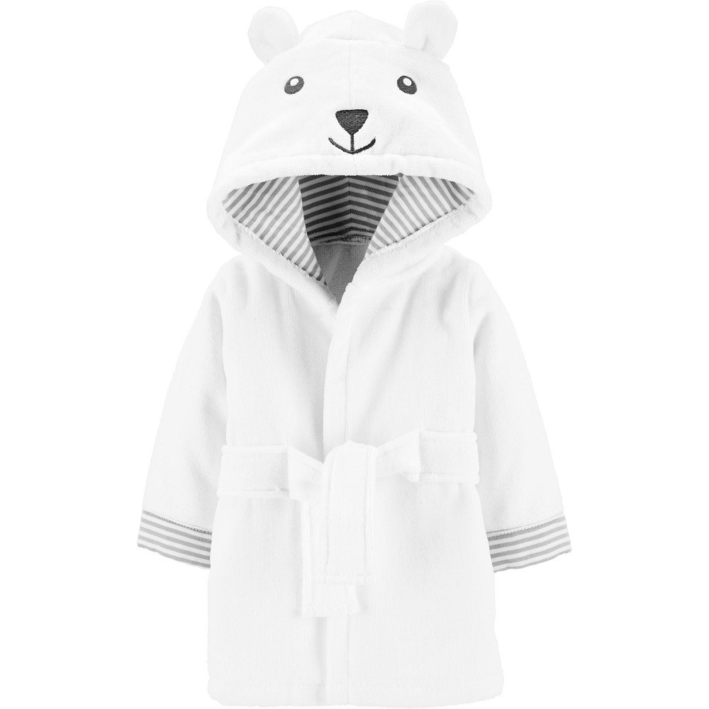 Carter's Kışlık Bebek Kapşonlu Desenli Bornoz Beyaz