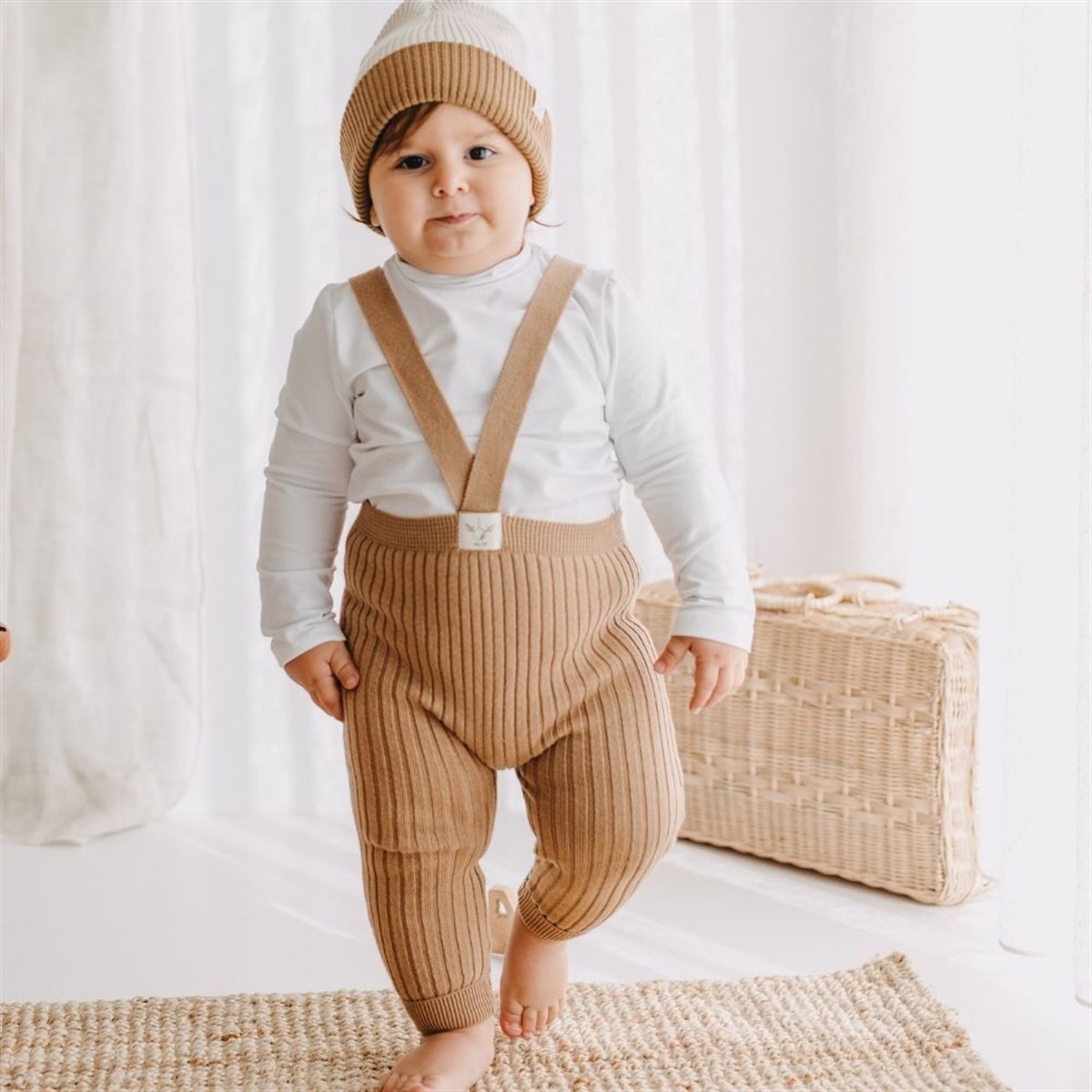 Mama Yoyo Askılı Triko Bebek Taytı Kahverengi 