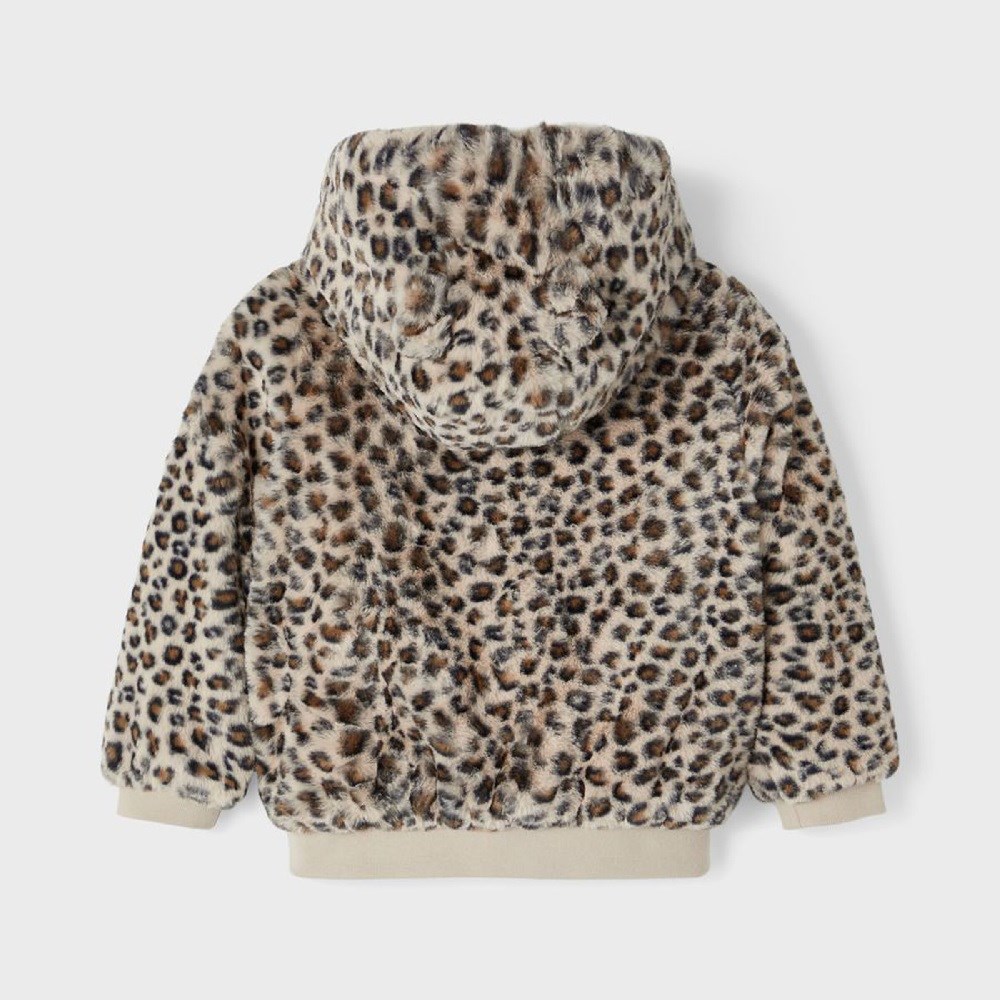 Name It Kışlık Kız Leopar Kürklü Kapşonlu Mont Krem