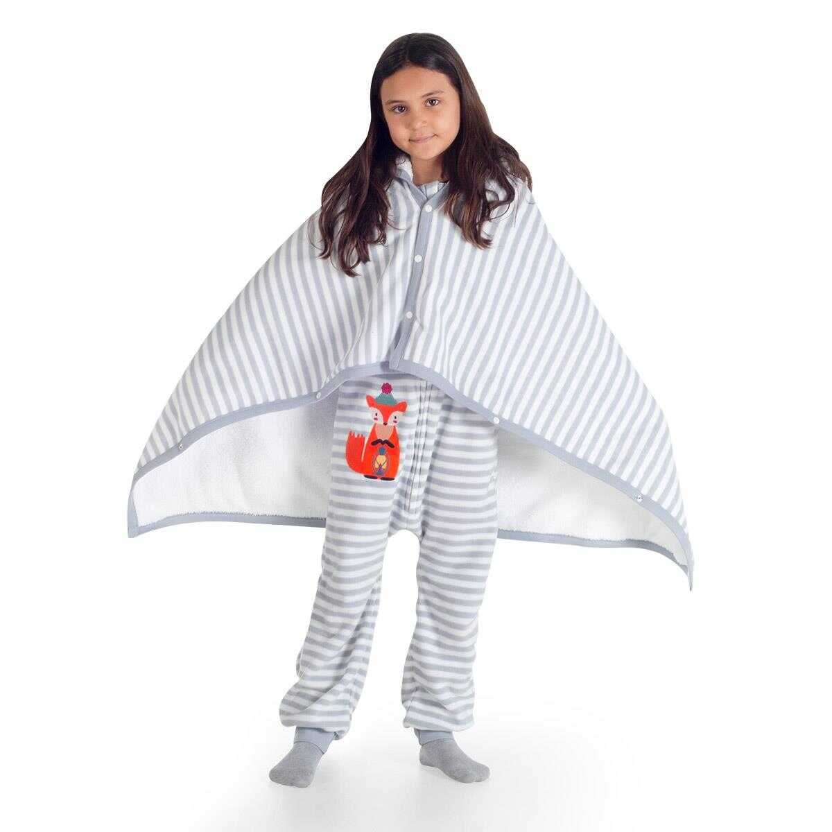 Owli Giyilebilir Polar Battaniye Çocuk 4-8 Yaş Gri