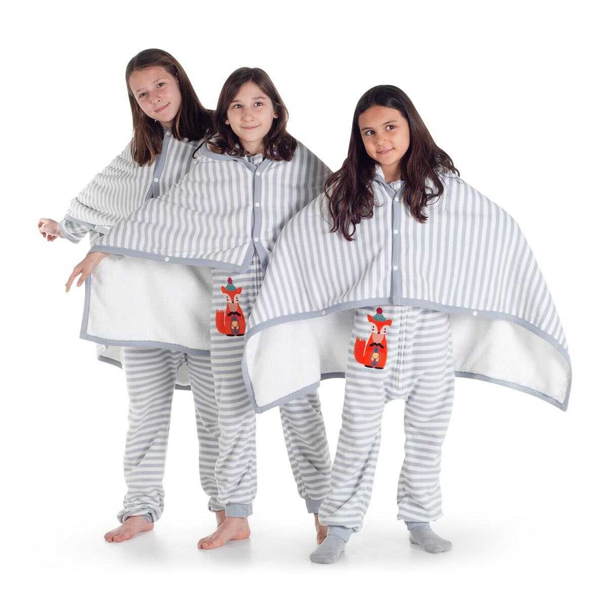 Owli Giyilebilir Polar Battaniye Çocuk 4-8 Yaş Gri