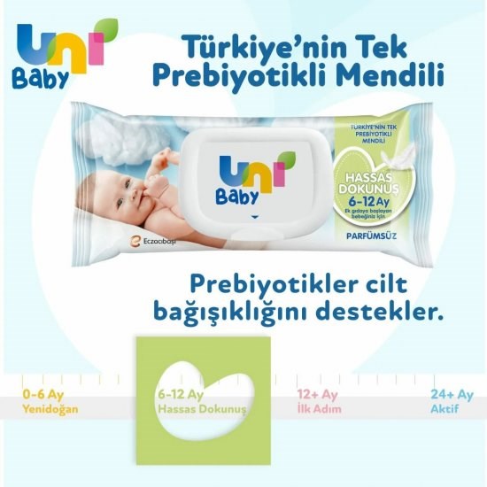 Uni Baby Hassas Dokunuş 6-12 Ay Parfümsüz Islak Mendil 52 Adet 