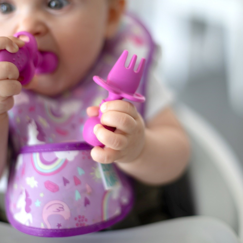 Bumkins Chewtensils Silikon Çatal Kaşık Seti 6 Ay+ Fuscshia 