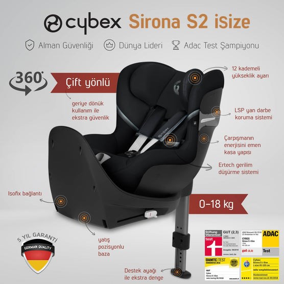 Cybex Sirona S2 i-size 0-18 Kg Oto Koltuğu Deep Black Standart  'da