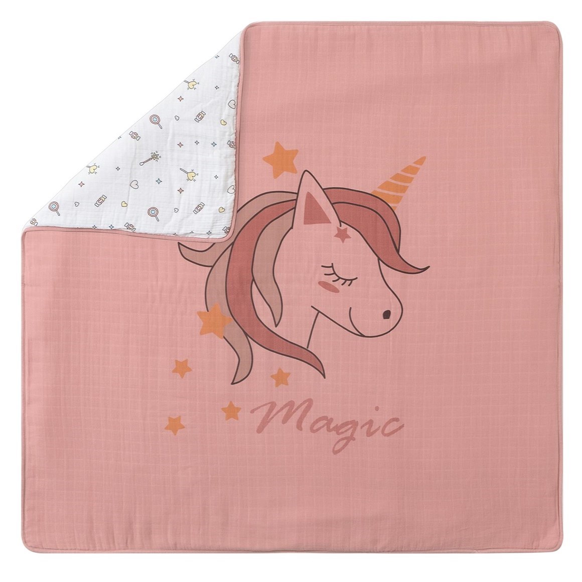 Miespiga Unicorn Çift Taraflı Elyaf Bebek Oyun Halısı 120X120cm