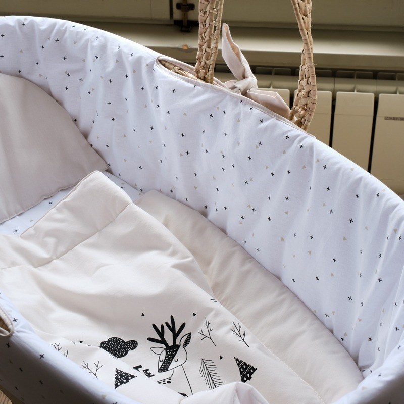 Funnababy Cute Wild Bej Hasır Sepet Beşik Seti 