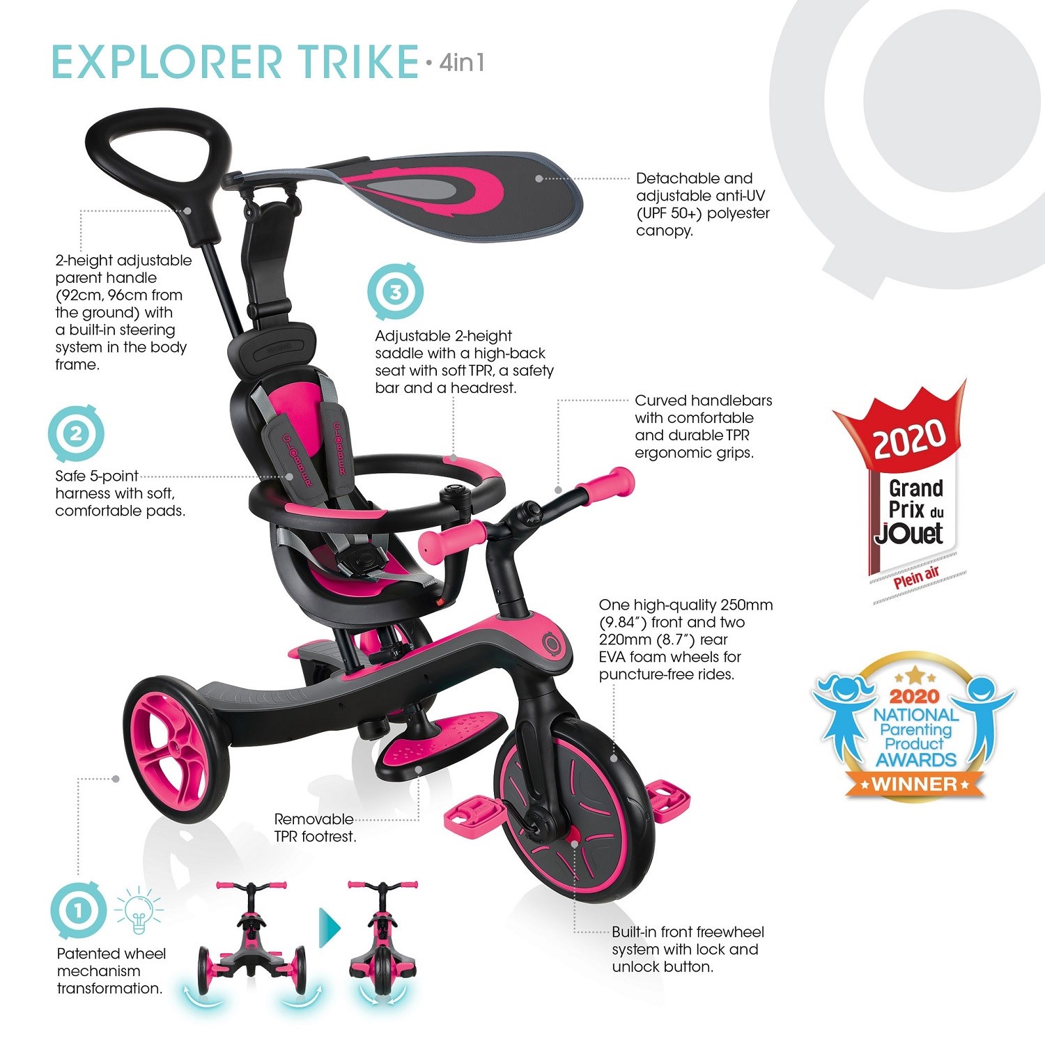 Globber Bisiklet Explorer 4 in 1 Kırmızı 10 Ay + 