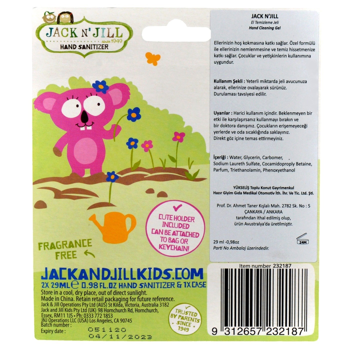 Jack N' Jill Alkolsüz El Temizleyici - Koala 2'li Paket (29 mL x 2 adet) 