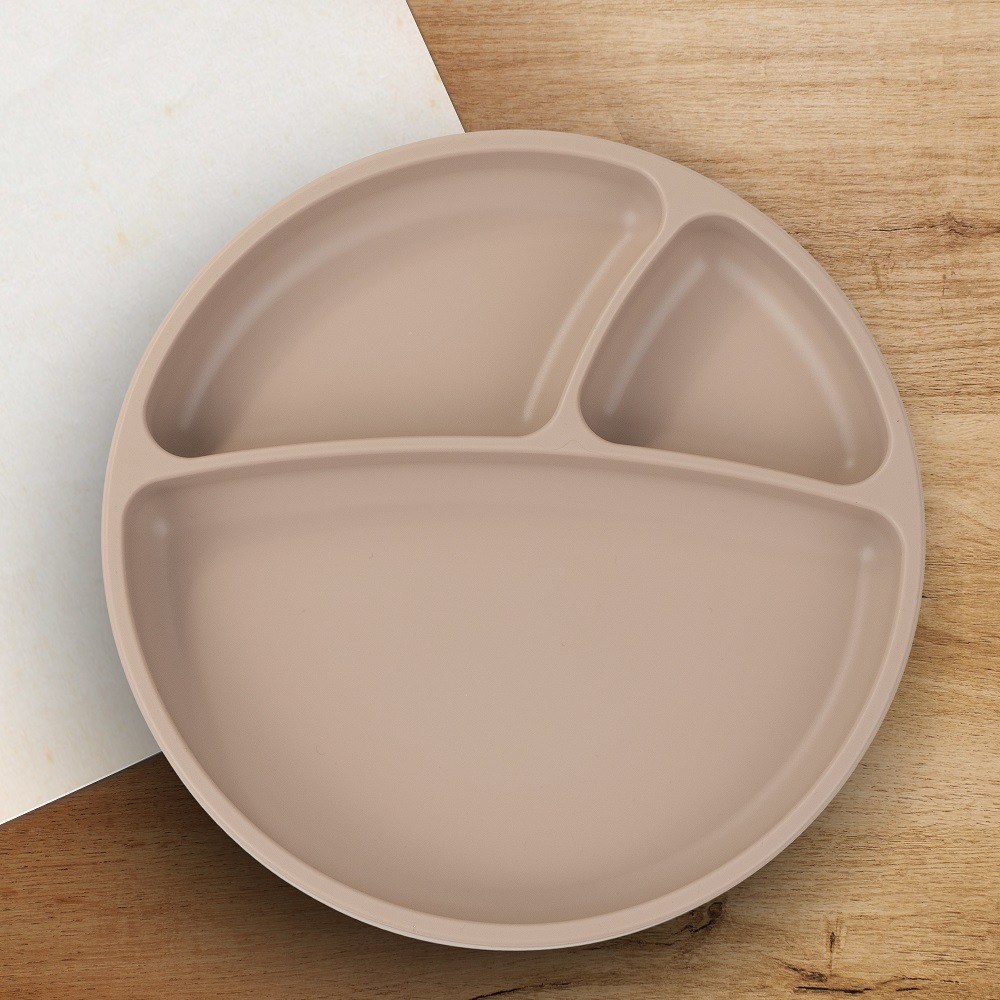 OiOi Porsiyon - Vakumlu Silikon Bölmeli Tabak Bubble Beige Krem