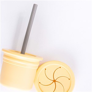 OiOi Ham Hüp Silikon Pipetli Bardak Seti 6 Ay+ Mellow Yellow - Powder Green