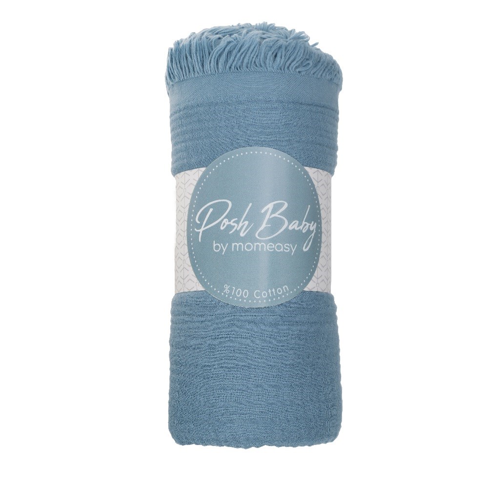 Posh Baby Tekli 4 Katlı Müslin Battaniye Mavi 90x135cm 