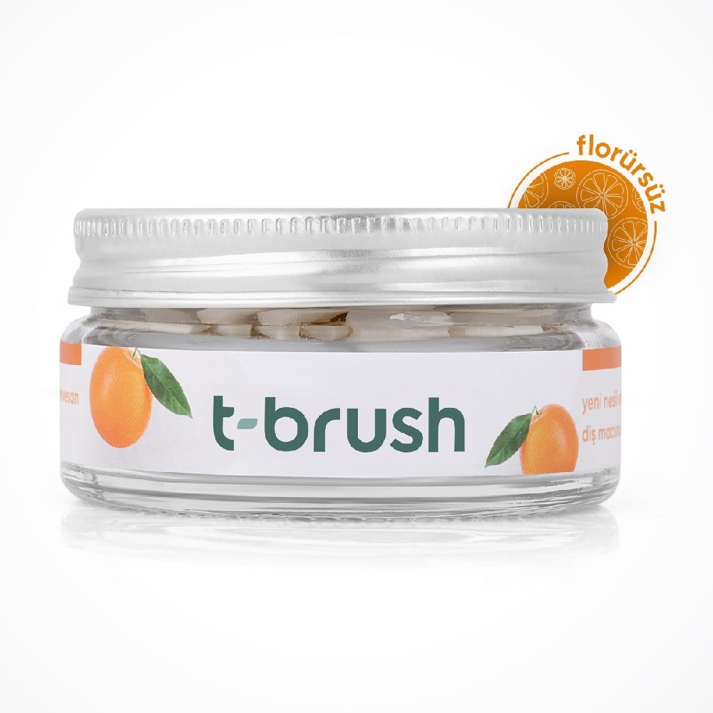 T-Brush Efervesan Doğal Diş Macunu 90 Tablet - Portakal Aromalı Florürsüz 