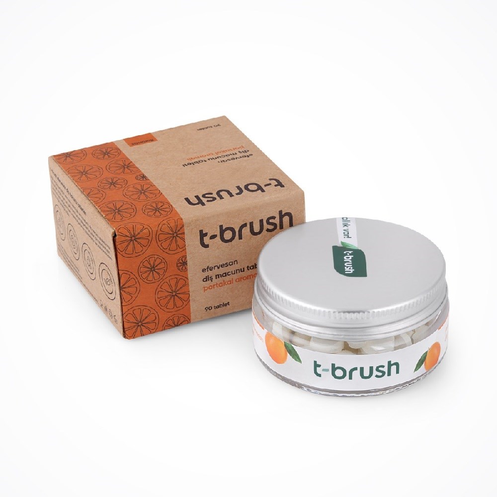 T-Brush Efervesan Doğal Diş Macunu 90 Tablet - Portakal Aromalı Florürsüz 