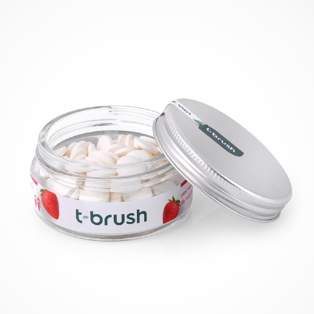 T-Brush Efervesan Doğal Diş Macunu 90 Tablet - Çilek Aromalı Florürlü 