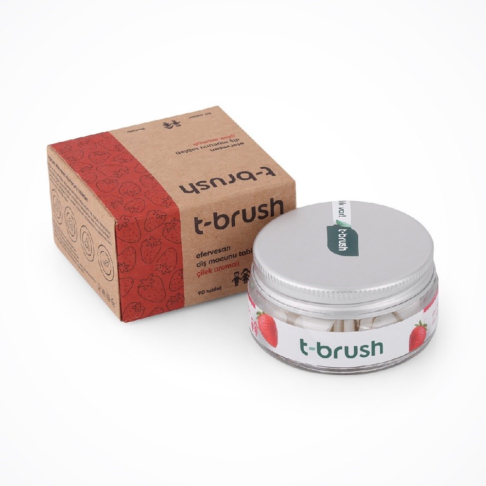 T-Brush Efervesan Doğal Diş Macunu 90 Tablet - Çilek Aromalı Florürlü 