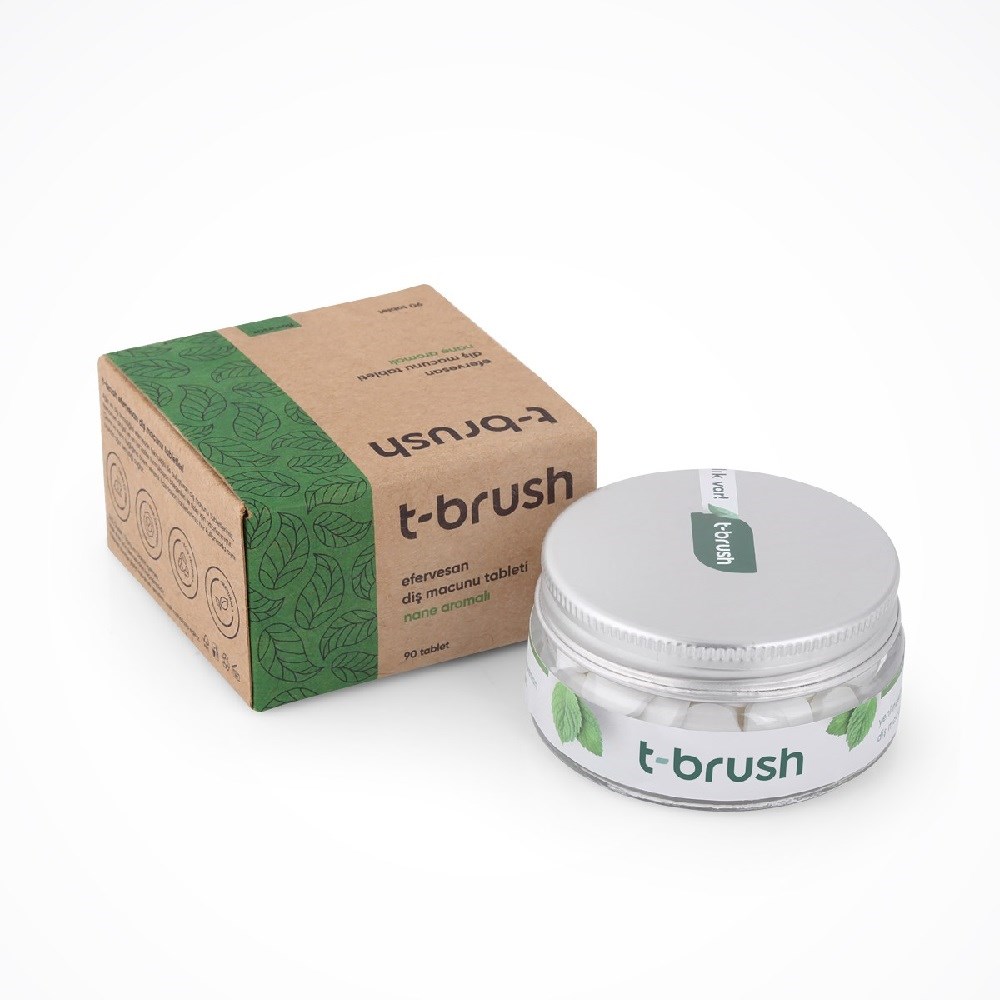 T-Brush Efervesan Doğal Diş Macunu 90 Tablet - Nane Aromalı Florürsüz 