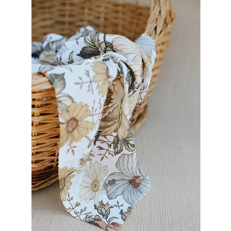 Tarkito Organic Nostaljik Çiçekler Müslin Örtü Battaniye 120x120 cm Krem