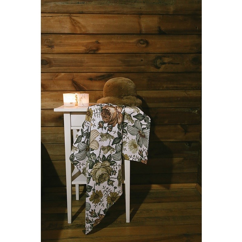 Tarkito Organic Nostaljik Çiçekler Müslin Örtü Battaniye 120x120 cm Krem
